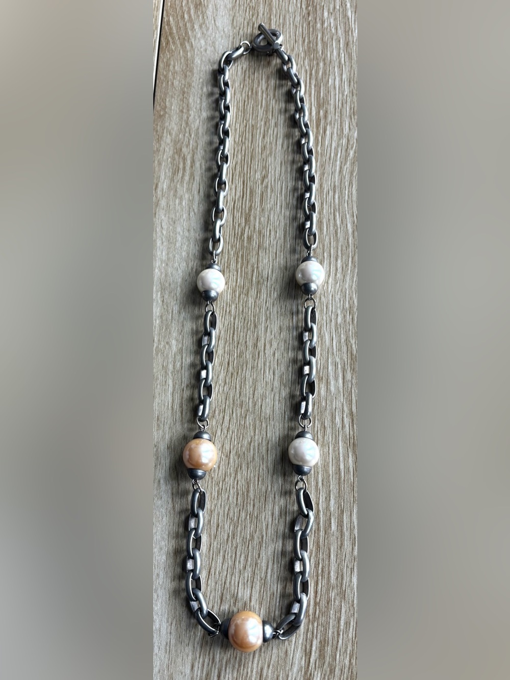 Givenchy Baroque Pearl and Gunmetal Chain Necklace - White/Blush Pearls